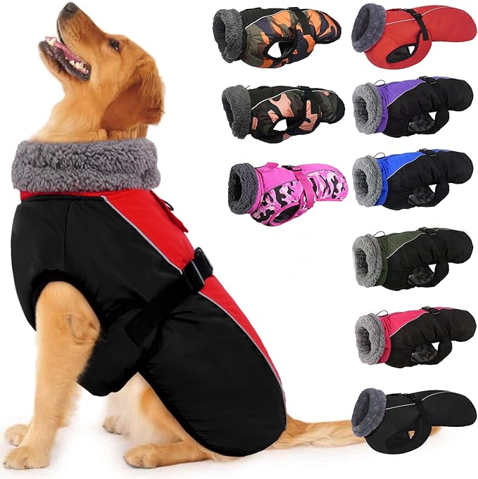 IECOii Extra Warm Dog Coat - Reflective Adjustable Jacket With Buckle Fleece Turtleneck for Cold Weather - Soft Winter Coat for Small Medium Extra Large Dogs