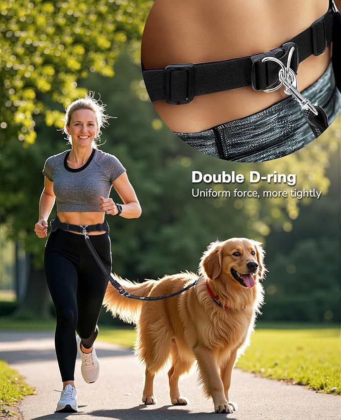 Pecute Hands Free Dog Leash with Pouch, Waist Belt Fanny Pack with Soft Pads, Dual Handles and Durable Bungee for Walking, Dog Seat Belt, Hiking, Running, Training, Purple(Up to 150lbs)