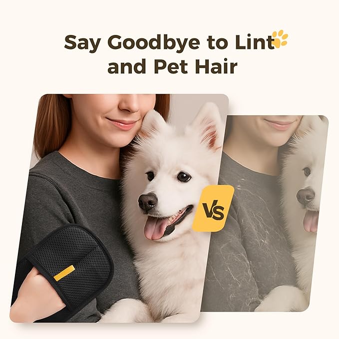 3 Pcs Electrostatic Pet Hair Removal Gloves with Bidirectional Bristle Design, Washable Reusable Cat Dog Hair Remover Grooming Glove Tool for Furniture, Bed Sheets,Car Seat (Yellow)