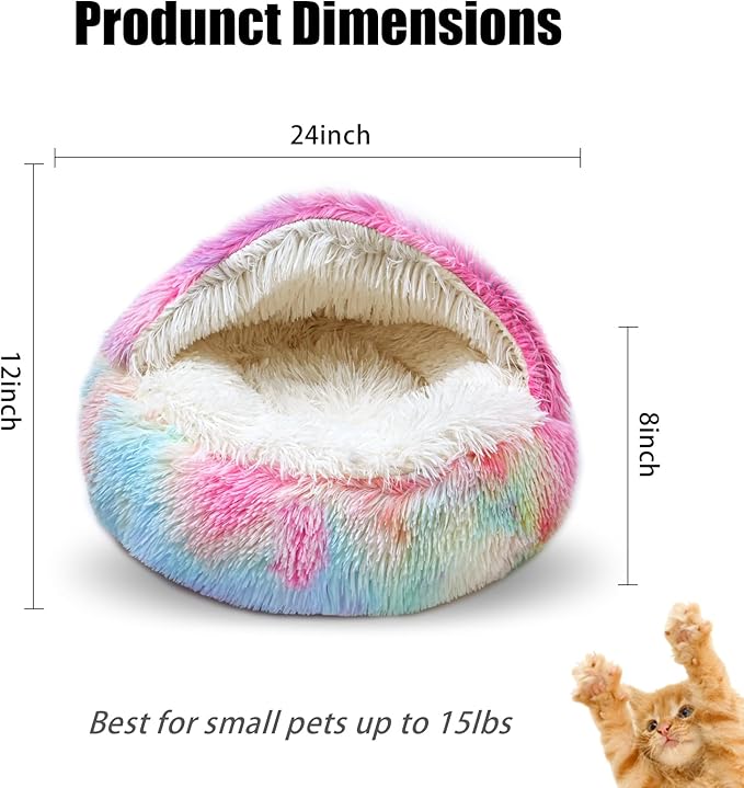 Dazzle Calming Dog & Cat Cave Bed with Washable, Anti-Slip Faux Fur Cover, Comfortable Warming Pet Bed for Small Medium Pets (24 * 24 inch)