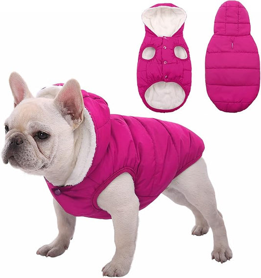 Fleece Hoodie, Windproof Waterproof Coat, Winter Warm Jacket, Cold Weather Pet Apparel Clothes Vest for Small Medium Large Dogs (S, Pink)