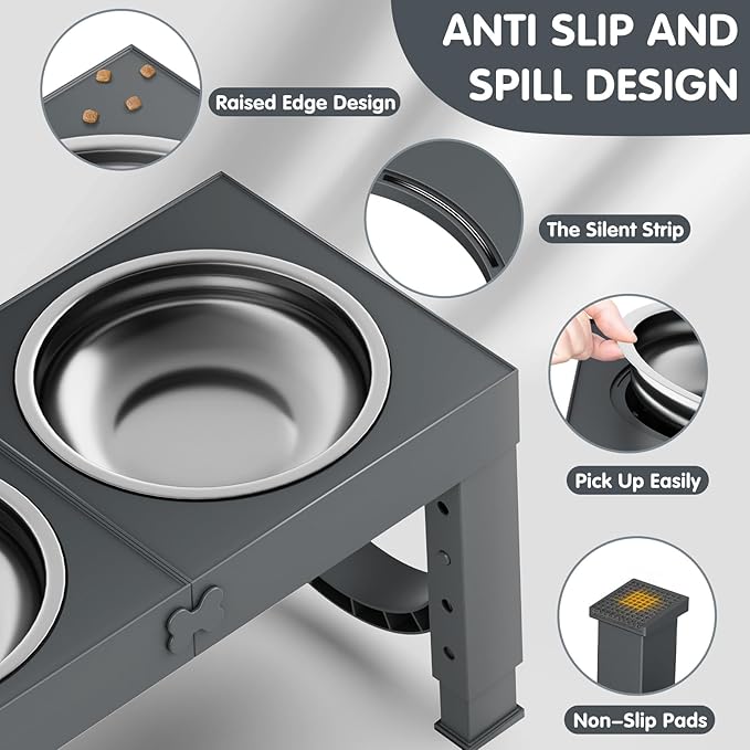 Elevated Dog Bowls Large Breed XIAZ Raised Dogs Bowl Stand Large/Medium Sized Dog 1L Food Water Bowl Stands 5 Heights Adjustable 9/11/12/16in Grey Pet Feeder Dish Station