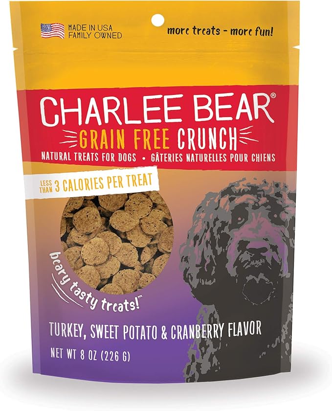 Charlee Bear Grain Free Crunch Dog Treats, Turkey, Sweet Potato & Cranberry Flavor, 8 oz (Pack of 2)