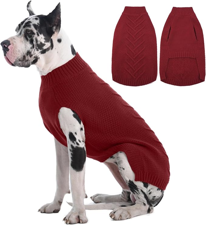 IECOii Great Dane Sweater,5XL Dog Sweater for Extra Large Dogs Breed,XXXXXL Dog Sweaters Christmas Outfit,Thick Warm Dog Winter Sweater for Male Female Dogs,Pullover Big Dog Sweater,DarkRed-5XL