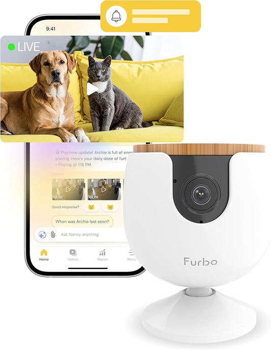 Furbo Mini Pet Camera - Unlock Camera & Smart Features w/Paid Plan: Home Security with Dog & Cat Safety Alerts, 2-Way Audio, Mountable Smart Cam w/Phone App (Subscription Required, 3mo Minimum)