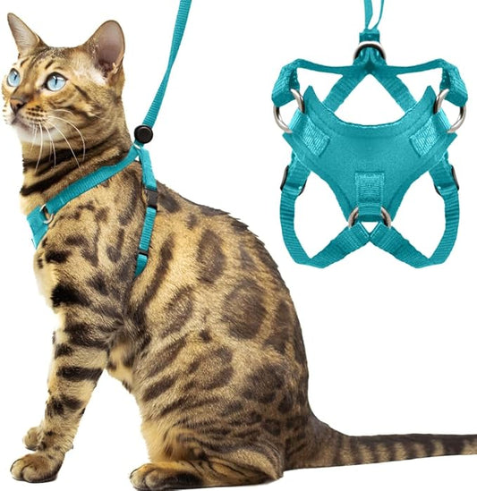 Houdini™ Escape Proof Kitten Harness and Leash Set by OutdoorBengal – Turquoise, Small Cat Harness for Walking