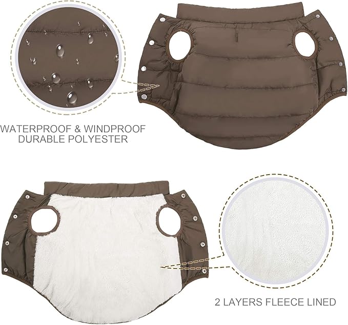 ASENKU Dog Winter Coat - Waterproof Windproof Dog Jacket, Warm Snowproof Doggie Puffer Vest for Cold Weather, Lightweight Snow Coats for Small Medium Large Dogs(L, Coffee)