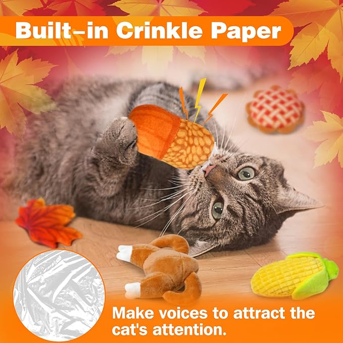 Thanksgiving Cat Toys, 6 Pack Cat Thanksgiving Toys for Indoor Cats, Cat Gifts for Thanksgiving, Catnip Toys for Cats and Kittens