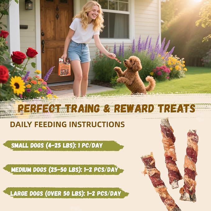 Dog Treats, Chicken Duck Wrapped Cod Skin Sticks for Dogs, Healthy Fish Dog Snacks Rich in Omega 3, Rawhide-Free Long Lasting Dog Jerky Traning Treats for Small Medium Large Breeds,10.58 oz