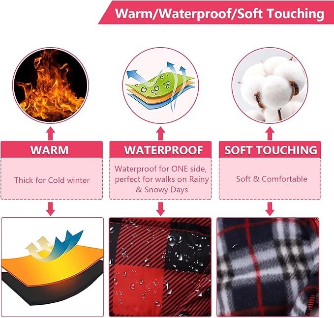 Dog Coat with Harness,Small Dog Winter Coat,Doggie Jackets with Built in Harness,Adjustable Warm Jacket for Medium Large Dogs,Pet Puppy Cold Weather Coats for Dogs Waterproof (PlaidRed, XX-Large)