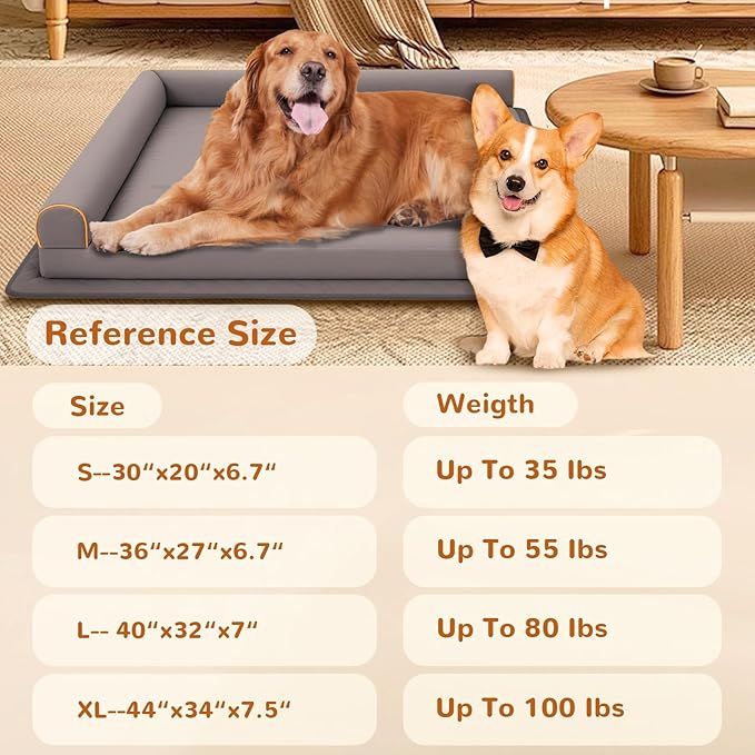 Dog Beds Large Size Dog, Waterproof Dog Bed with Anti-Slip Mat Washable, Memory Foam Orthopedic Pet Bed Chew Proof Pet Couch (Grey)