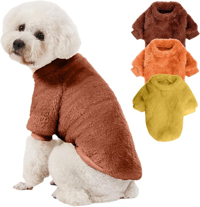 Dog Sweater, 3 Pack Dog Sweaters for Small Dogs, Dog Clothes for Small Dogs Girl Boy, Ultra Soft and Warm Puppy Sweater Dog Coat for Winter Christmas (Orange+Coffee+Yellow, X-Small)