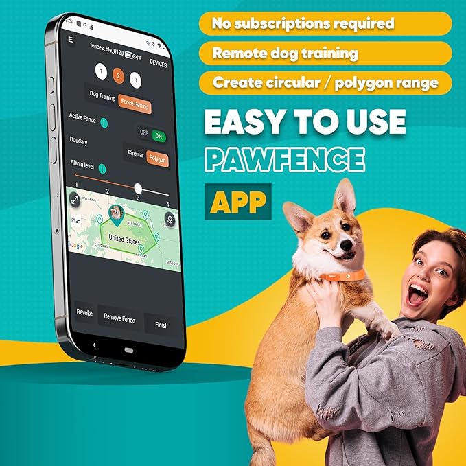 GPS Wireless Dog Fence with Free App, Electric Fence System with Training Collar, Portable Fence for Outdoor Use, Rechargeable Waterproof Flexiable Collar, Adjustable for Large Medium Dogs