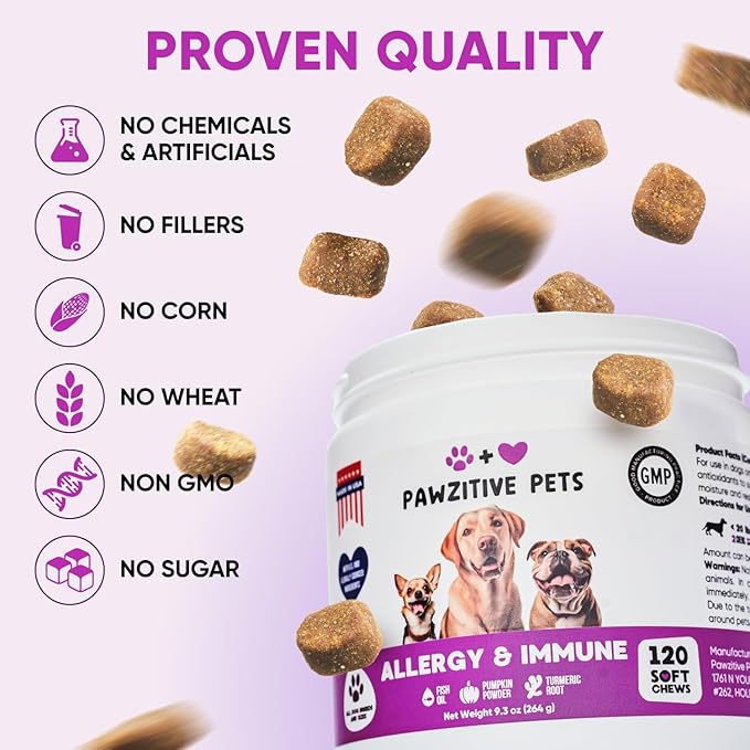 Dog Allergy Relief Chews - Omega 3 Fish Oil Skin & Coat - Itchy Skin Support Supplement - Anti Itch Immune Treats - Seasonal and Food Allergy Chews for Shedding, Hot Spot, Ears