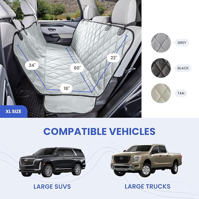 4Knines Dog Backseat Cover with Hammock for Cars, SUVs, and Trucks – Waterproof Layers, Nonslip Seat Protector, Durable Nylon Clips, K9 Shield with Heavy Duty Thread, (Extra Large, Tan)