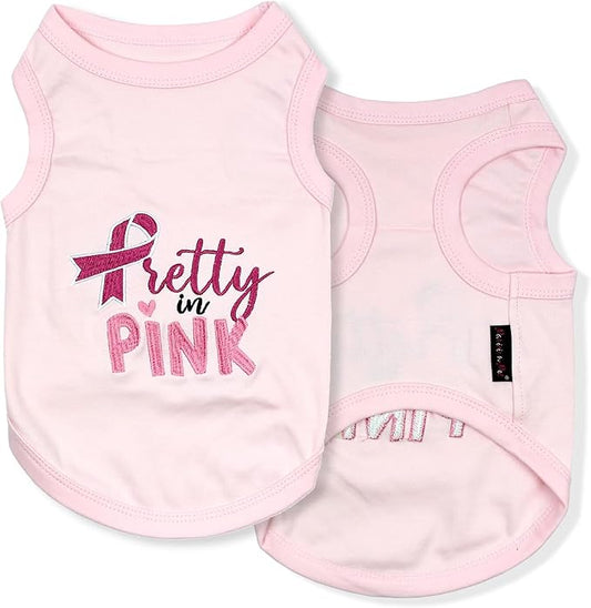 Parisian Pet Dog Tshirt - Embroidered “ Pretty in Pink “ Dog Shirt - Breathable and Lightweight Dog Clothes - Sleeveless Dog Tee Shirts - Machine Washable Dog Shirts for Small Dogs Girl - S
