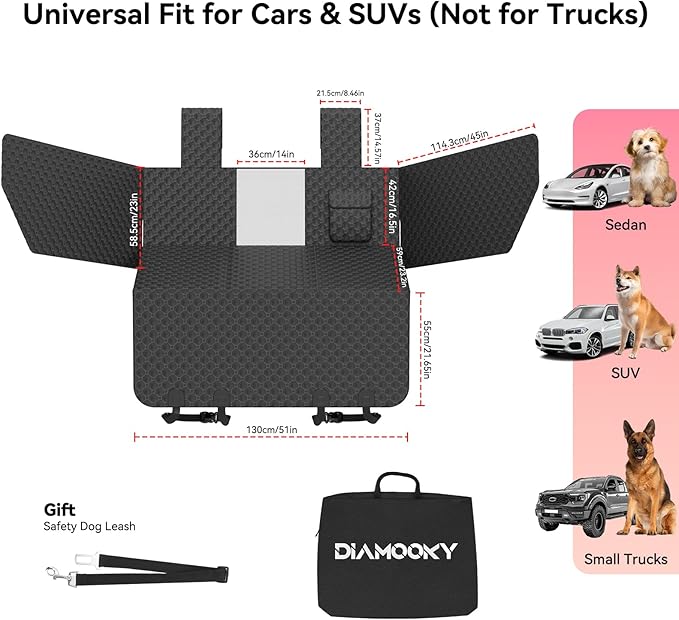 Dog Car Seat Cover for Back Seat, Waterproof Back Seat Extender for Dogs with Door & Headrest Protector, Hard Bottom Hammock Holds 420lbs, Non-Slip Pet Travel Bed for Cars SUVs Small Trucks