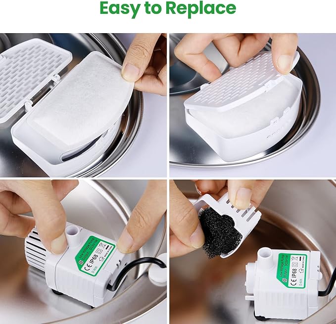 12 Pack Replacement Filters for D60 100oz/3L Automatic Pet Fountain, ZEKIRY Carbon Cat Water Fountain Filters, Triple Filtration Pet Fountain Filter Replacement(6Pcs Pump Filters)