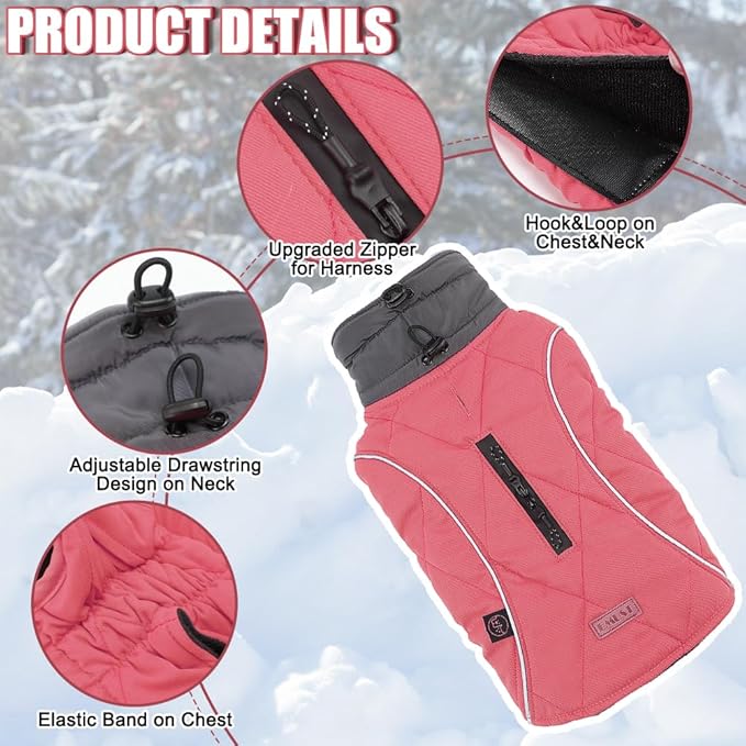 EMUST Winter Coats - Warm Dog Jacket, British Style, Fleece, Windproof for Cold Weather, Pink, XS