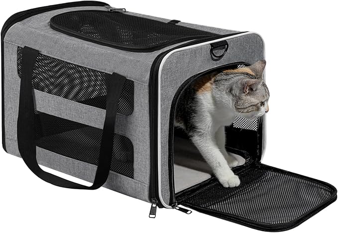 Cat Carrier Soft-Sided 18x11x11 Inch Travel Bag for Medium Cats Over 15lbs, Small Dog Carrier Crate Top Entry Breathable Mesh Puppy 12 Pounds, Pet Rabbit Carrying Cage Kennel Collapsible Grey