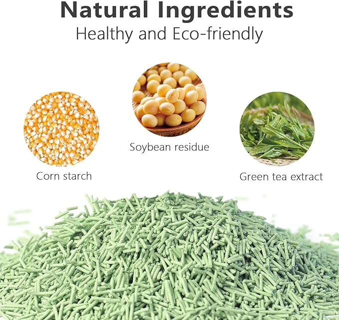 Tofu Cat Litter - Strong Clumping, Ultra Absorbent, Odor Control, Flushable, Low Tracking, Low Dust Tofu Litter Pellets 3 Packs/18LB (Green Tea)