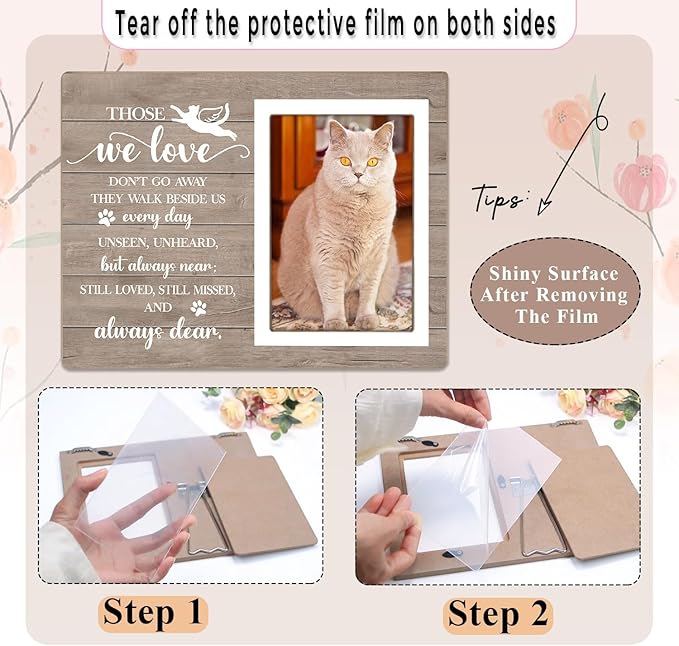 Cat Picture Frame, Cat Memorial Wooden Photo Frame, Pet Remembrance Gift, Sympathy Gift for Pet Owner, Cat Memorial Gifts for Loss of Cat, The Best Angels Have Wings and Whiskers