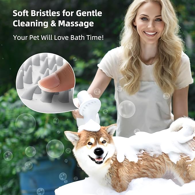 uahpet Automatic Foaming Pet Brush, Rechargeable & IPX7 Waterproof Dog Scrubber with Soft Silicone, One-Button Deep Cleaning Dog Bath Brush for Short and Long Haired Pet