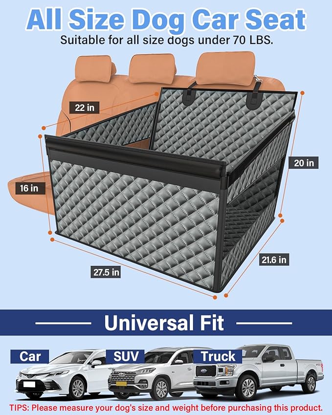 Dog Car Seat for Large Dogs, Back Seat Extender for Dogs, Foldable Pet Car Seat with Waterproof Oxford Fabric and Non-Slip Bottom, All-Around Protection and Strong Support, Grey