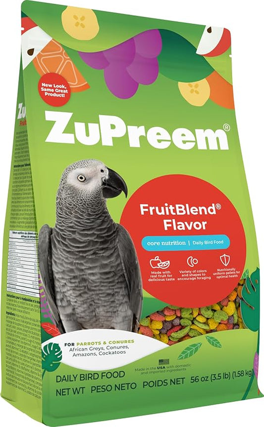 ZuPreem FruitBlend Bird Pellets, Daily Bird Food for Parrot, Conure, Caique, African Grey, Eclectus, Small Cockatoo, Core Nutrition for Medium Large Birds, Parrot Food (ML, 3.5 lbs)