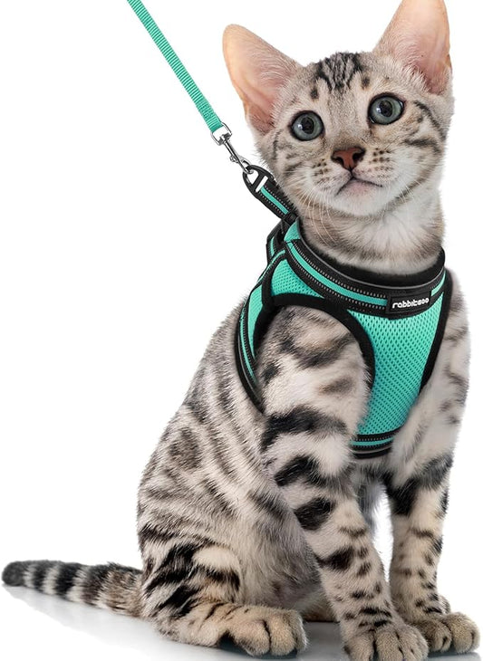rabbitgoo Cat Harness and Leash Set for Walking Escape Proof, Adjustable Soft Kittens Vest with Reflective Strip for Cats, Comfortable Outdoor Vest, Green, XL