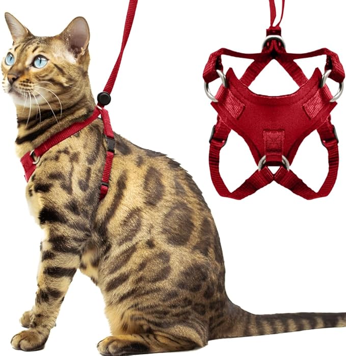 Houdini™ Escape Proof Cat Harness and Leash Set by OutdoorBengal – Red, Large Cat Harness for Walking Big Cats