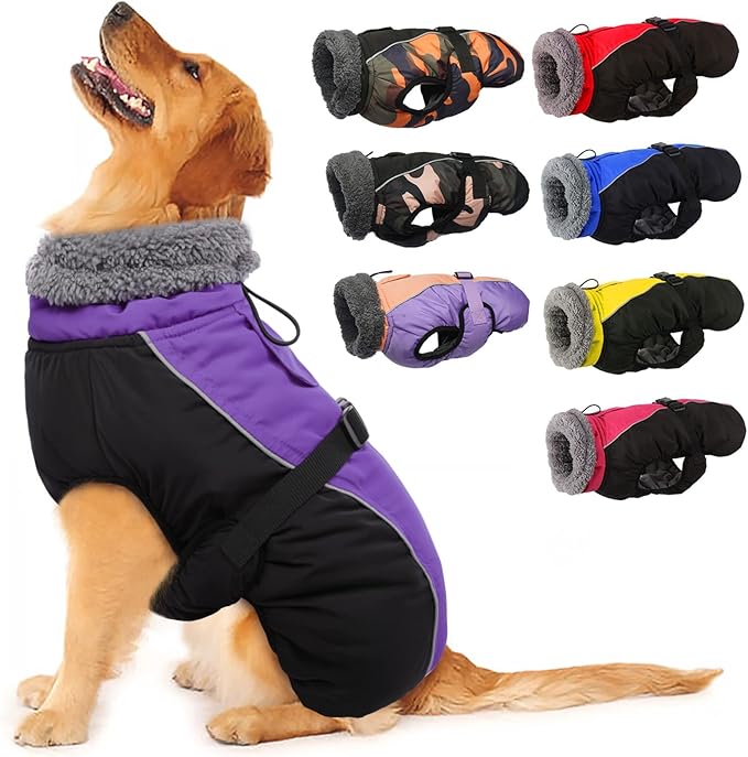 IECOii Extra Warm Dog Coat - Reflective, Adjustable Jacket for Cold Weather, Soft Fleece Turtleneck for Small to Extra Large Dogs
