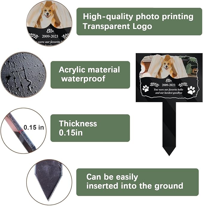 Custom Pet Cemetery Markers - Dog Grave Markers Outdoor Pet Grave Markers Cat Grave Markers for Cemetery Dog Tombstones for Graves Outdoor (A-Rectangle2)