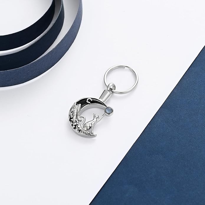 constantlife Cat Moon Urn Necklace for Women Pet Cremation Jewelry for Ashes Stainless Steel Pendant Funeral Keepsake Loved Ones Memorial Gift