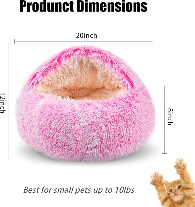 Cat Beds for Indoor Cats,Cat Cave for Puppy and Kitty,Calming Small Dog Bed for Small Dogs with Cover Cave,Cozy Warming Fluffy Washable Anti-Slip Pet Sleeping Bag (20 * 20inch,Pink)