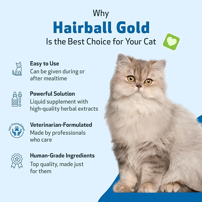 Pet Wellbeing Hairball Gold for Cats - Holistic Hairball and Digestive Care, Normal Elimination, Slippery Elm, MCT Oil, No Mineral Oil - Veterinarian-Formulated Herbal Supplement 4 oz (118 ml)