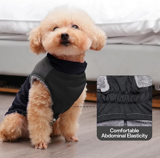 Warm Fleece Dog Coats for Small Dogs,D-Rings Waterproof Puppy Jacket for Cold Winter,Black S