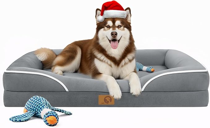 Homemate Dog Bed for Extra Large Dog: 48x35 in Orthopedic Large Dogs Bed XXL Outdoor Pet Cat Bed Sofa Supplies with Toy Dogs Crate Pad Couch with Removable Washable Cover & Non-Slip Botton Light Grey