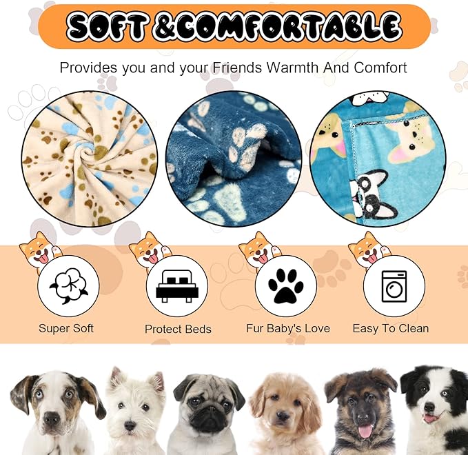 Rezutan 1 Pack 3 Blankets for Dogs, Dog Blanket for Small Pet Cat, Premium Soft Fluffy Suitable for Dog Kennels & Beds, Gifts Puppy Blanket Essentials, 23x16 inch, Blue/Beige/Navy Blue
