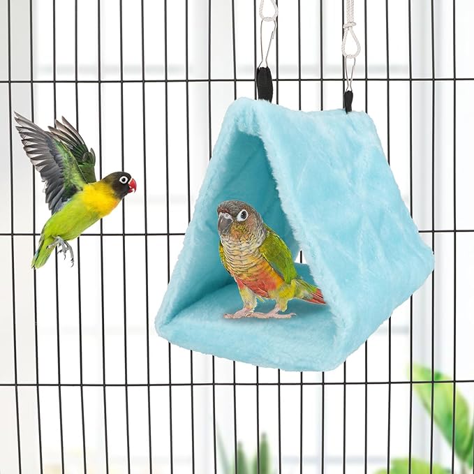 Wontee Bird Nest House Warm Bird Bed Hanging Hammock Snuggle Hut for Budgies Parakeets Caique Senegal Quaker Parrots Cockatiels Conures (Blue)