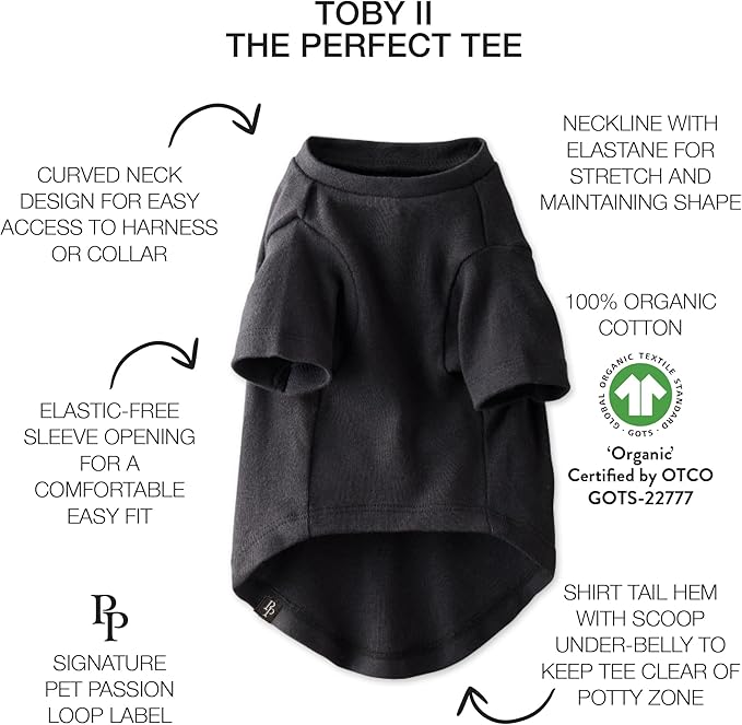 Toby II - The Perfect Tee, 3 Pack Short Sleeve Pet T-Shirt 100% Organic Cotton Tees Clothes for Small, Medium, Large Dogs, Gray Ombre, Small