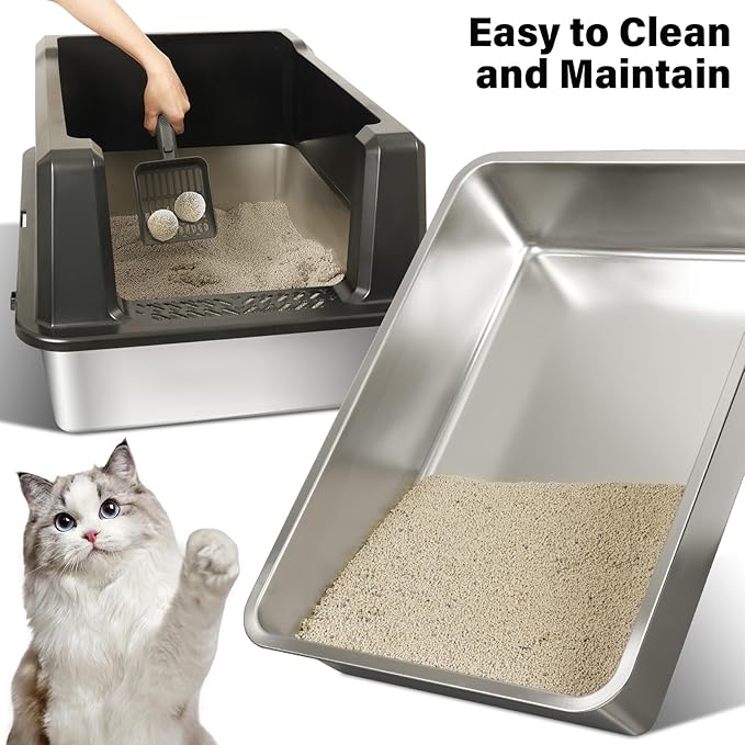 Stainless Steel Cat Litter Box XXXL-Extra Large 28"x20.5"x14" Metal Litter Box High Sides for Big Cats&Multiple Cats, Cat Litters Boxes with lid Easy to Clean, No Odor, Anti-Urine Leakage