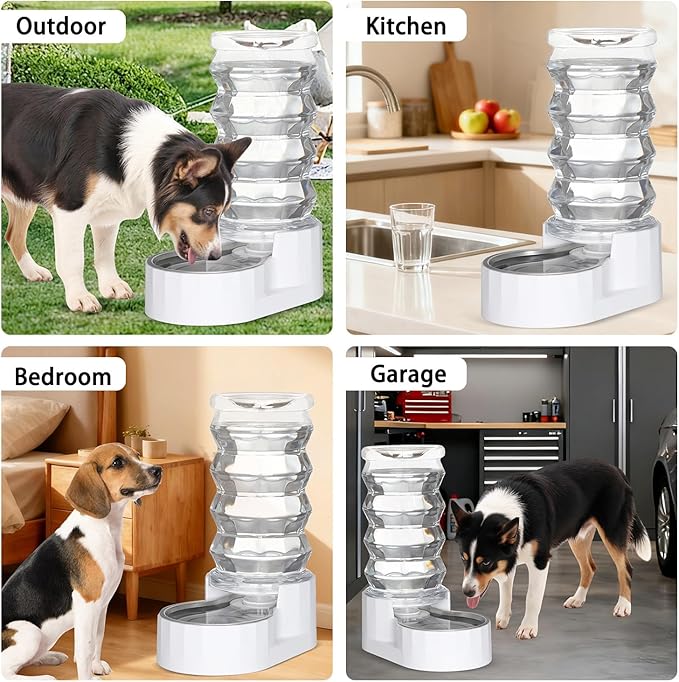 RIZZARI Large Gravity Water Dispenser: 8L Automatic Dog Water Feeder with Stainless Steel Bowl for 20-35 LB Senior Pets with Spinal Problems - for Kitchen Living Room
