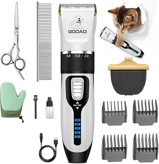 Goood Cat Clippers for Matted & Long Hair, Low Noise Paw Trimmer, Quiet Pet Hair Clippers (White)