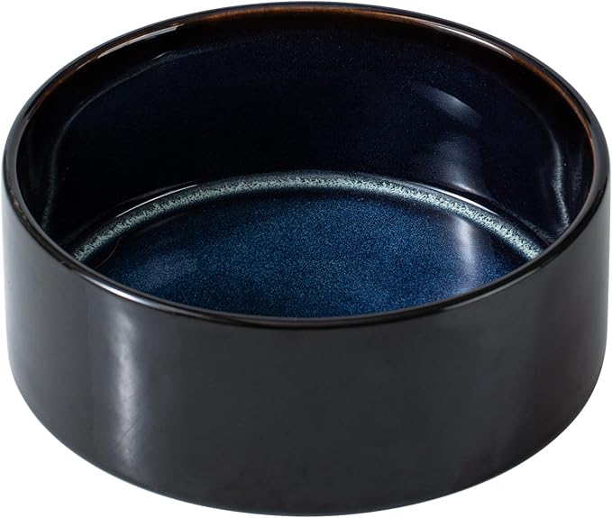 Ceramic 6.1inch Dog Bowl for Small Breed Dogs, Anti-Slip and Weighted Pet Food and Water Dishes (Single Bowl, Starry Sky)