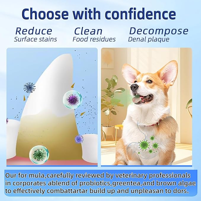 No-Brush Dog Teeth Cleaning Powder Eliminates Plaque in 30 Seconds, Dental Powder Cats Breath Freshener, Teeth Care Plaque Off Pet Tooth, Bad Breath Remedy Tartar Remover for Dogs with Enzymes