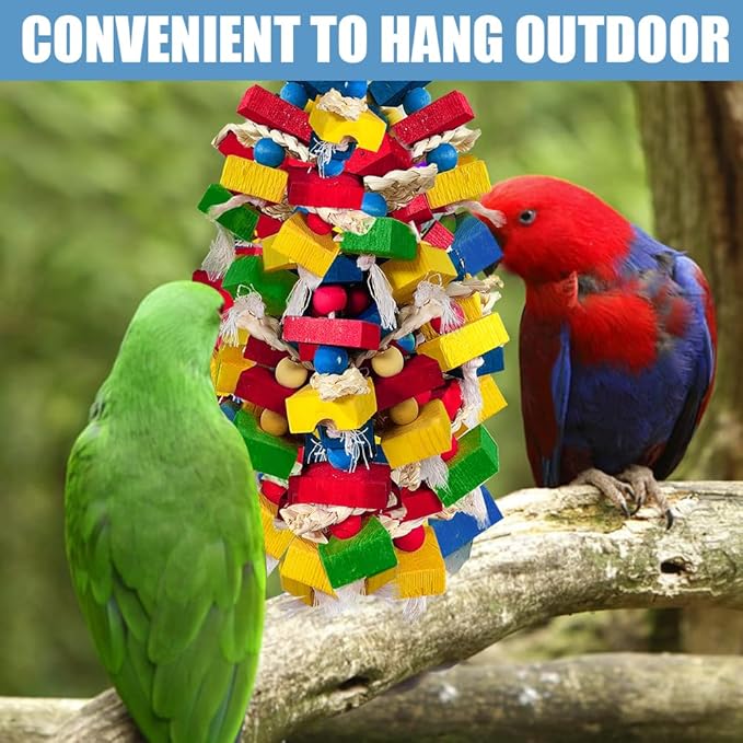 Parrot Toys for Large Birds, Multicolored Wooden Blocks Bird Chewing Toy Parrot Cage Bite Toy for Macaws Cokatoos African Grey and Large Medium Parrot Birds (Block)