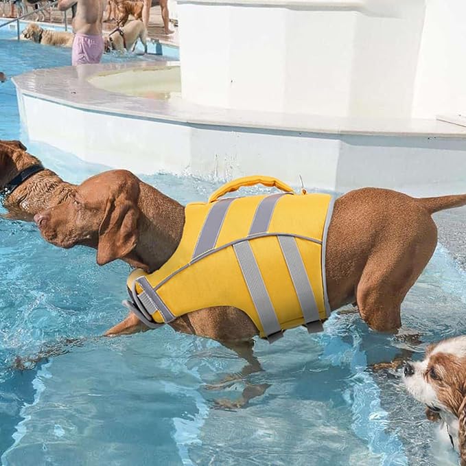 Kuer Dog Life Jacket with Reflective Stripes, Adjustable Visibility Dog Vest Ripstop Lifesaver Pet Life Preserver for Sizes XS-XL