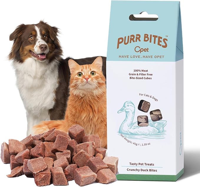OPET Freeze Dried Cat & Dog Treats,Single Ingredient High Protein Grain Free Crunchy Cat Treats，Healthy Training Treats（Duck, 1.59 oz）