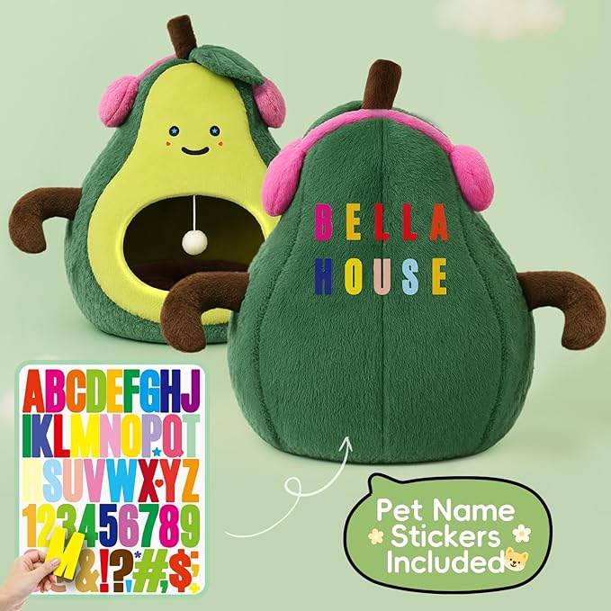 Cute Cat Beds for Indoor Cats, Small Dog Beds, Soft Washable Pet Beds for Kitten and Puppy, Funny Avocado Cat Cave, 19 Inches